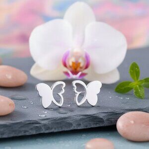 18K Gold Plated Stainless Steel Butterfly Stud Minimalist Trendy Earrings